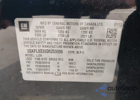 2013 GMC Terrain Slt-2 from USA, damaged, VIN 2GKFLXE35D6253099